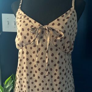 Polka Dot Satin Slip Dress in Beige and Brown